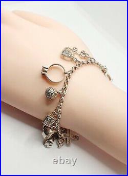 Sterling Silver CZ Charms Bracelet 13 charms 24.4g