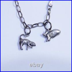 Sterling Silver Cat Kitty Theme Charm Bracelet w 8 Charms