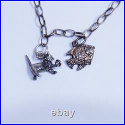 Sterling Silver Cat Kitty Theme Charm Bracelet w 8 Charms