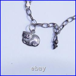 Sterling Silver Cat Kitty Theme Charm Bracelet w 8 Charms