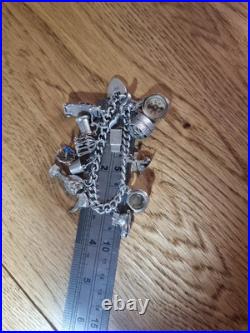 Sterling Silver Charm Bracelet 12 Charms. Car Compass Ring 65g Please See Info
