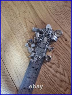 Sterling Silver Charm Bracelet 12 Charms. Car Compass Ring 65g Please See Info