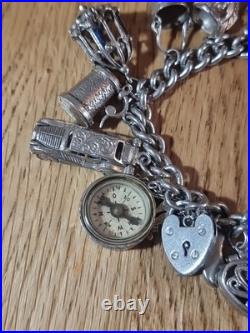 Sterling Silver Charm Bracelet 12 Charms. Car Compass Ring 65g Please See Info