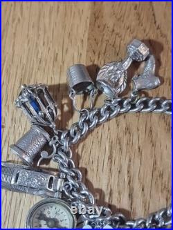 Sterling Silver Charm Bracelet 12 Charms. Car Compass Ring 65g Please See Info