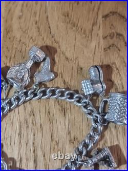 Sterling Silver Charm Bracelet 12 Charms. Car Compass Ring 65g Please See Info