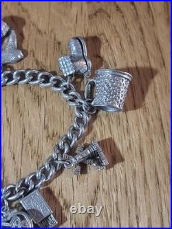 Sterling Silver Charm Bracelet 12 Charms. Car Compass Ring 65g Please See Info