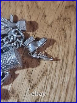 Sterling Silver Charm Bracelet 12 Charms. Car Compass Ring 65g Please See Info