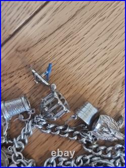 Sterling Silver Charm Bracelet 12 Charms. Car Compass Ring 65g Please See Info