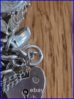 Sterling Silver Charm Bracelet 12 Charms. Car Compass Ring 65g Please See Info