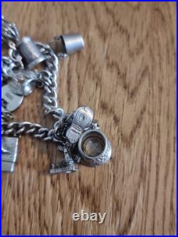 Sterling Silver Charm Bracelet 12 Charms. Car Compass Ring 65g Please See Info