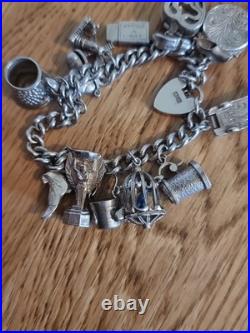 Sterling Silver Charm Bracelet 12 Charms. Car Compass Ring 65g Please See Info