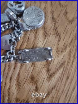 Sterling Silver Charm Bracelet 12 Charms. Car Compass Ring 65g Please See Info