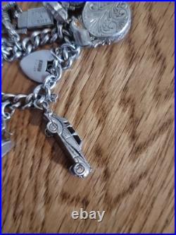 Sterling Silver Charm Bracelet 12 Charms. Car Compass Ring 65g Please See Info