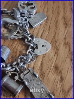 Sterling Silver Charm Bracelet 12 Charms. Car Compass Ring 65g Please See Info