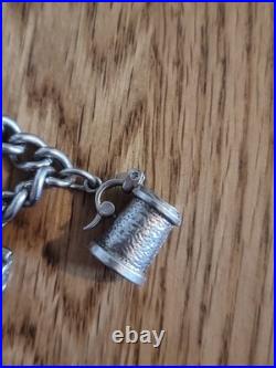 Sterling Silver Charm Bracelet 12 Charms. Car Compass Ring 65g Please See Info