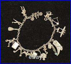 Sterling Silver Charm Bracelet 17 Charms, 40.1 Grams, Tested Sterling, Vintage