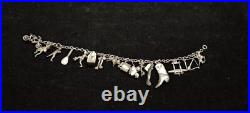 Sterling Silver Charm Bracelet 17 Charms, 40.1 Grams, Tested Sterling, Vintage