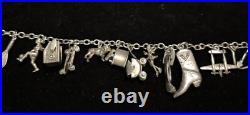 Sterling Silver Charm Bracelet 17 Charms, 40.1 Grams, Tested Sterling, Vintage