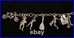 Sterling Silver Charm Bracelet 17 Charms, 40.1 Grams, Tested Sterling, Vintage
