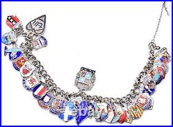 Sterling Silver Charm Bracelet 30 + Charms UK & European Cities Countries 75g