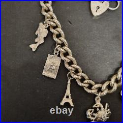 Sterling Silver Charm Bracelet And Charms, Heavy With Textured Links 43g+