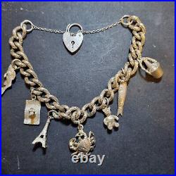 Sterling Silver Charm Bracelet And Charms, Heavy With Textured Links 43g+