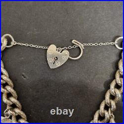 Sterling Silver Charm Bracelet And Charms, Heavy With Textured Links 43g+