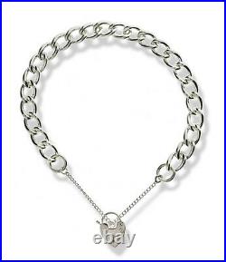 Sterling Silver Charm Bracelet Childrens Ladies Rope D/c Curb Link Heart Padlock