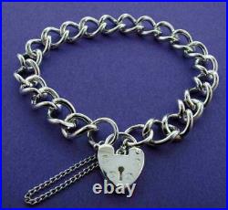 Sterling Silver Charm Bracelet Curb Chain Ladies Maids Baby Locket Heart Padlock