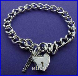 Sterling Silver Charm Bracelet Curb Chain Link Heart Padlock Charms Pendants