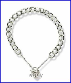 Sterling Silver Charm Bracelet Curb Figaro Ladies Maid Baby Locket Heart Padlock