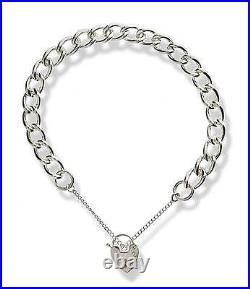 Sterling Silver Charm Bracelet Heart Padlock Curb Chain Link For Charms