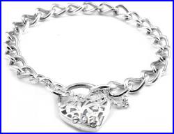 Sterling Silver Charm Bracelet & Large Heart Padlock