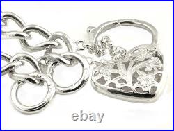 Sterling Silver Charm Bracelet & Large Heart Padlock