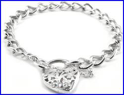 Sterling Silver Charm Bracelet & Large Heart Padlock