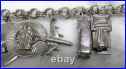Sterling Silver Charm Bracelet with 13 Misc. Charms 7-1/2 63g 9-H496