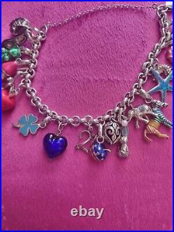 Sterling Silver Charm Bracelet with 18 charms (most charms are Links of London)