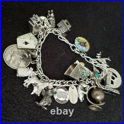Sterling Silver Charms Bracelet USA Western 7.25 Travel Vintage Jewelry