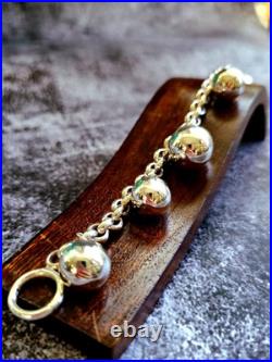 Sterling Silver Chunky Ball Charm Chain Bracelet 5 Dangling Balls Big Heavy