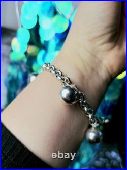 Sterling Silver Chunky Ball Charm Chain Bracelet 5 Dangling Balls Big Heavy