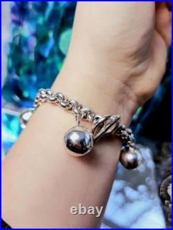 Sterling Silver Chunky Ball Charm Chain Bracelet 5 Dangling Balls Big Heavy