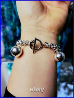 Sterling Silver Chunky Ball Charm Chain Bracelet 5 Dangling Balls Big Heavy