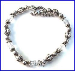 Sterling Silver Crystal Quartz Textured Bead Dotted Toggle Clasp Tennis Bracelet