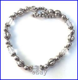 Sterling Silver Crystal Quartz Textured Bead Dotted Toggle Clasp Tennis Bracelet