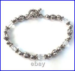 Sterling Silver Crystal Quartz Textured Bead Dotted Toggle Clasp Tennis Bracelet