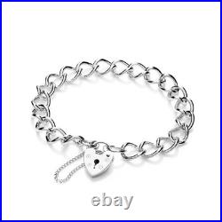 Sterling Silver Curb Chain Charm 7.5 Ladies Bracelet Locket Heart Padlock Box Sterling Silver Curb Chain Charm 7.5 Ladies Bracelet Locket Heart Padlock Box
