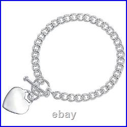 Sterling Silver Curb Charm Bracelet with Heart Toggle 6 7 8