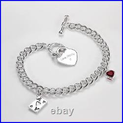 Sterling Silver Curb Charm Bracelet with Heart Toggle 6 7 8