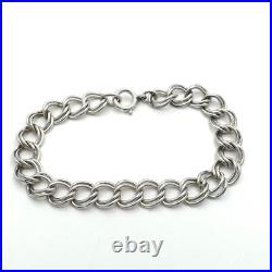 Sterling Silver Double Wire Chino Link Charm Bracelet Vintage 7in