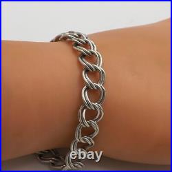 Sterling Silver Double Wire Chino Link Charm Bracelet Vintage 7in
